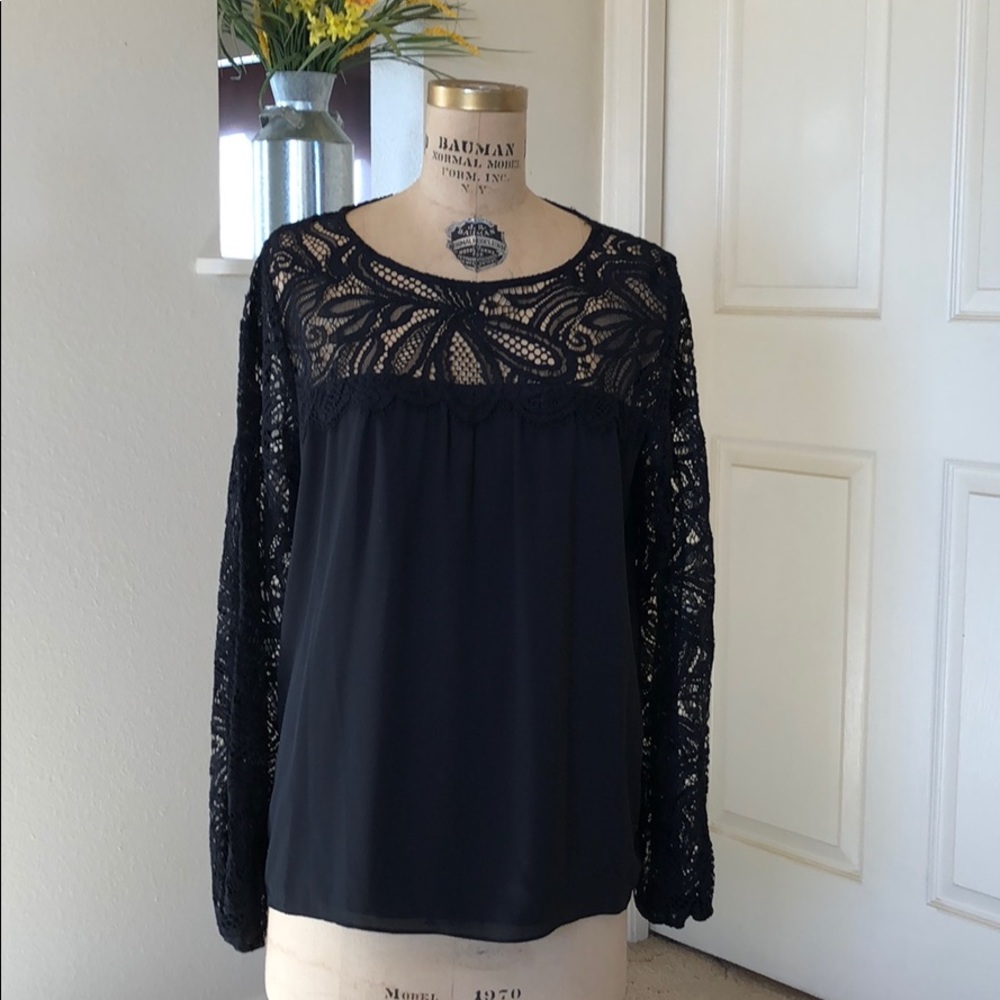 Lilly Pulitzer Black Lace and Silk Top